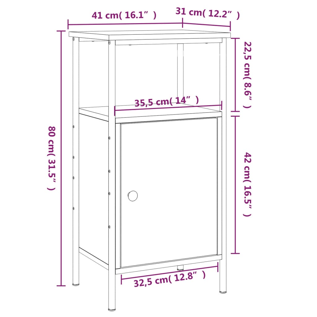 vidaXL Bedside Cabinet Sonoma Oak 41x31x80 cm Engineered Wood