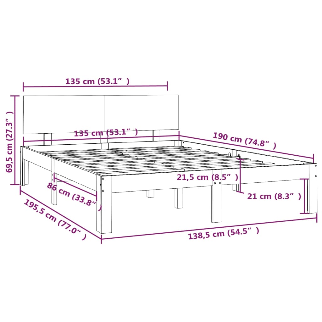 vidaXL Bed Frame without Mattress White 135x190 cm Double