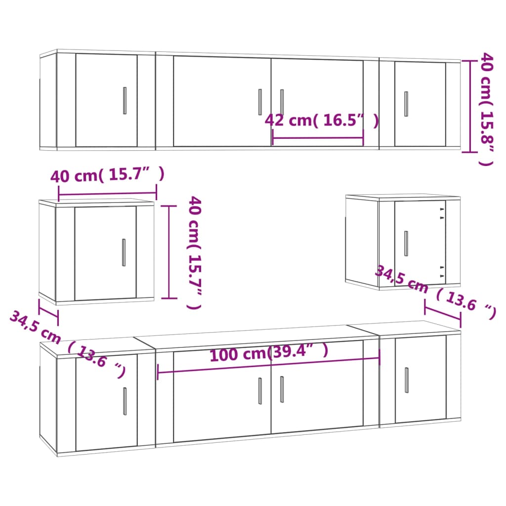 vidaXL 8 Piece TV Cabinet Set Grey Sonoma Engineered Wood