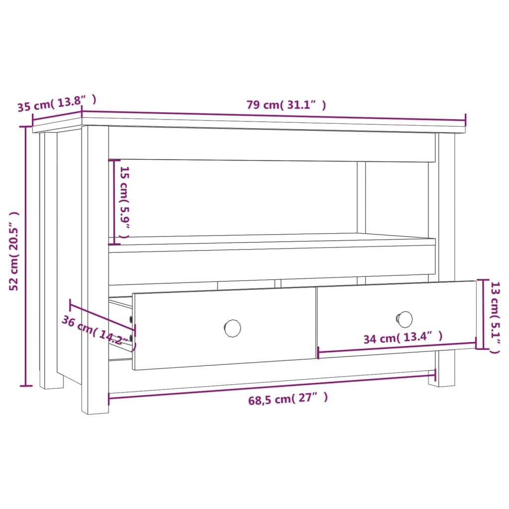 vidaXL TV Cabinet 79x35x52 cm Solid Wood Pine