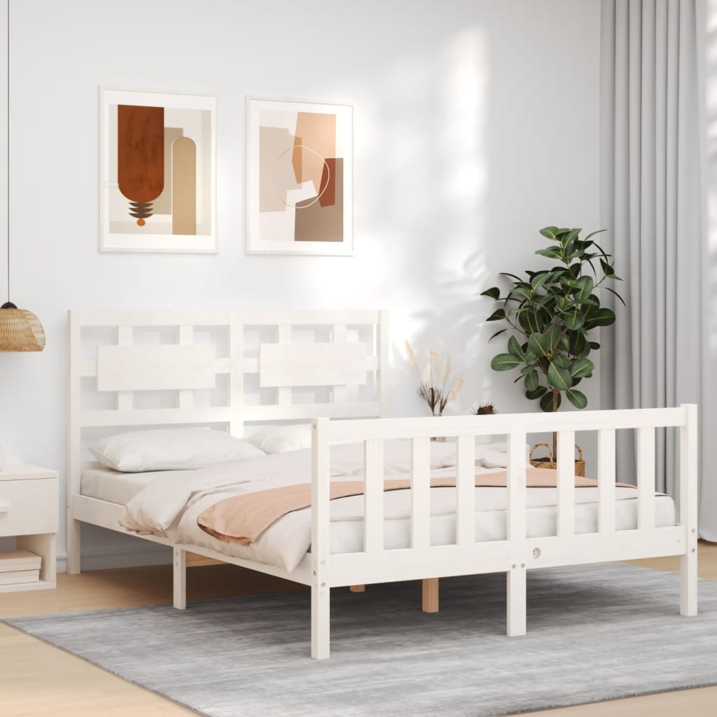 vidaXL Bed Frame without Mattress White Double Solid Wood Pine