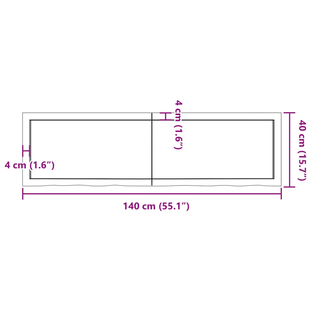 vidaXL Bathroom Countertop Dark Brown 140x40x(2-4) cm Treated Solid Wood