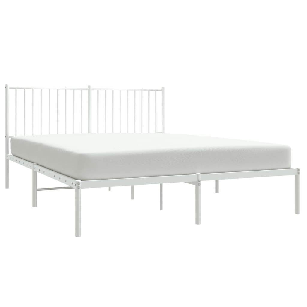 vidaXL Metal Bed Frame with Headboard White 150x200 cm King Size