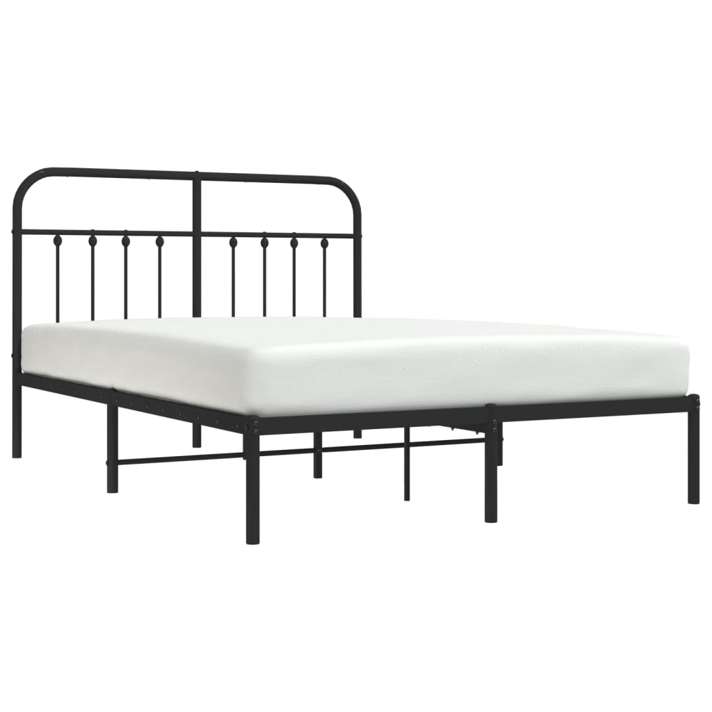 vidaXL Metal Bed Frame without Mattress with Headboard Black 135x190 cm Double