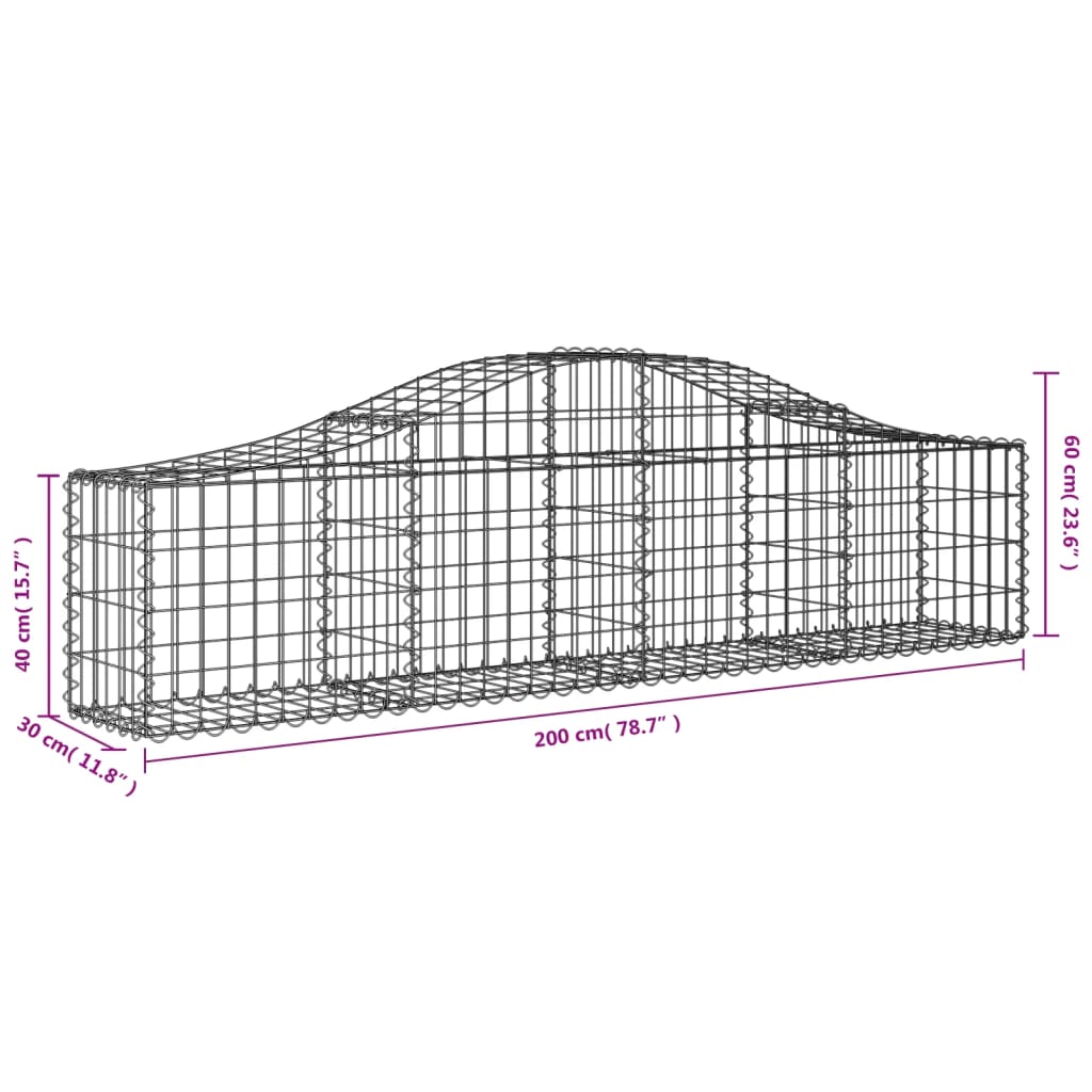 vidaXL Arched Gabion Baskets 12 pcs 200x30x40/60 cm Galvanised Iron