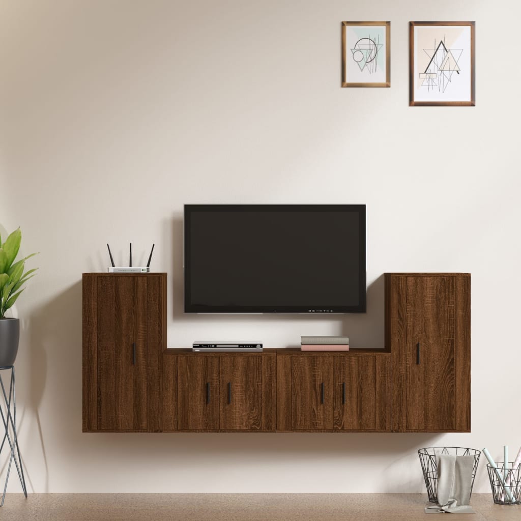 vidaXL 4 Piece TV Cabinet Set Brown Oak Engineered Wood