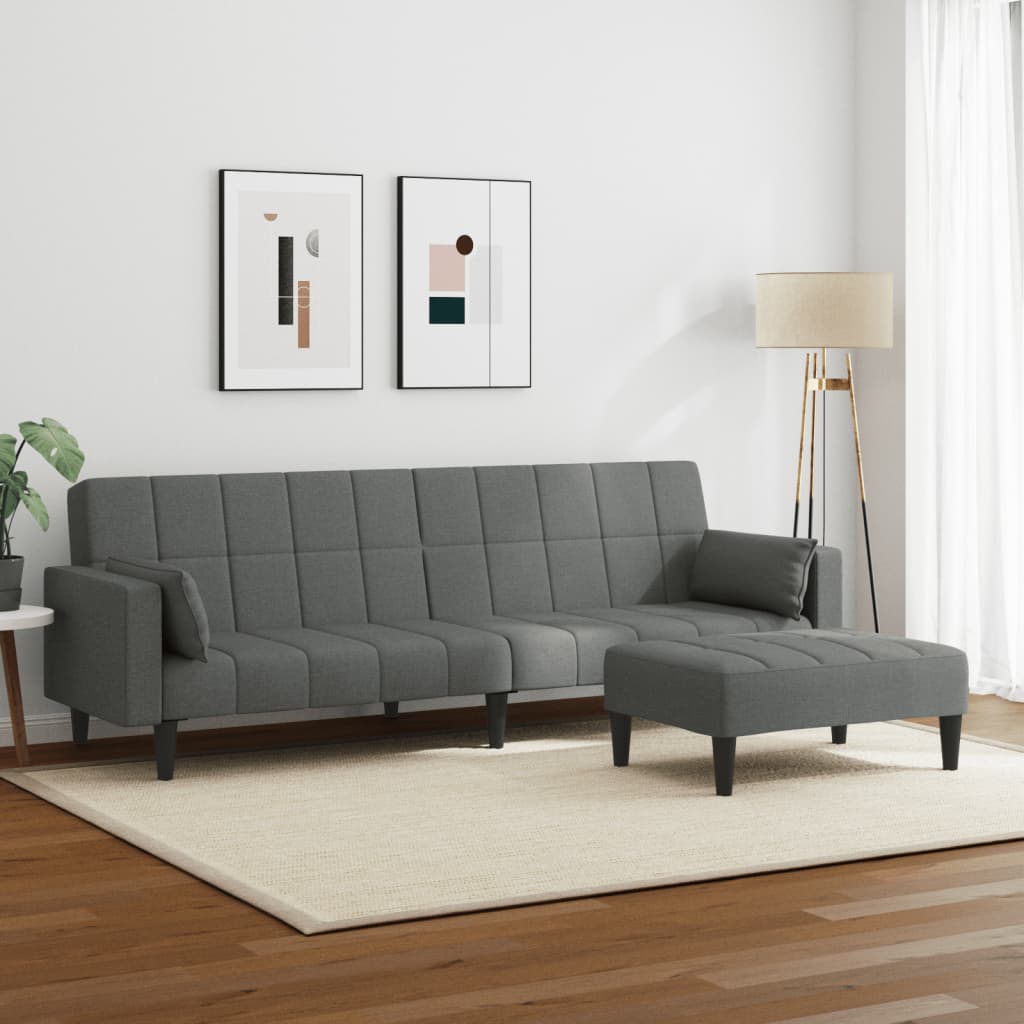 vidaXL 2-Seater Sofa Bed with Footstool Dark Grey Fabric