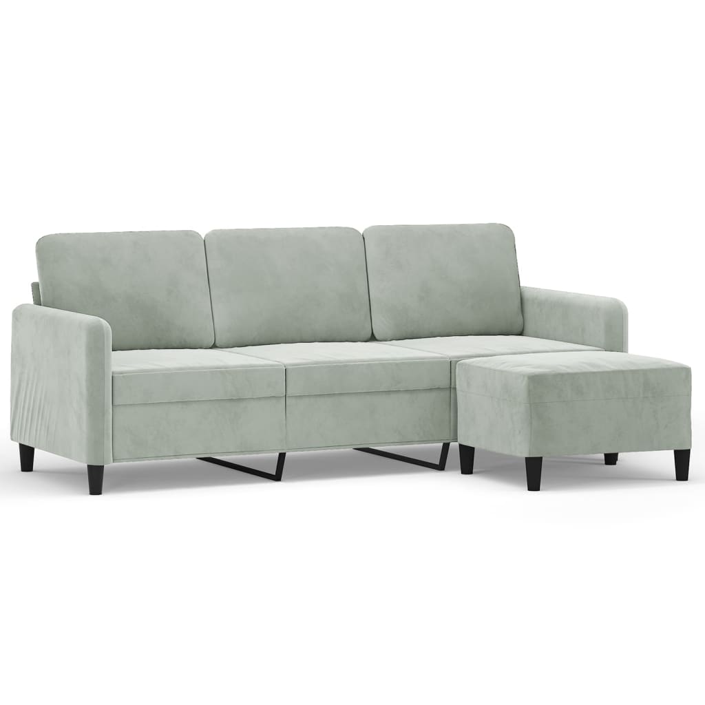 vidaXL 3-Seater Sofa with Footstool Light Grey 180 cm Velvet