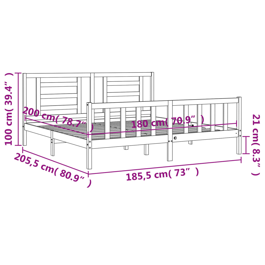 vidaXL Bed Frame without Mattress Super King Size Solid Wood Pine