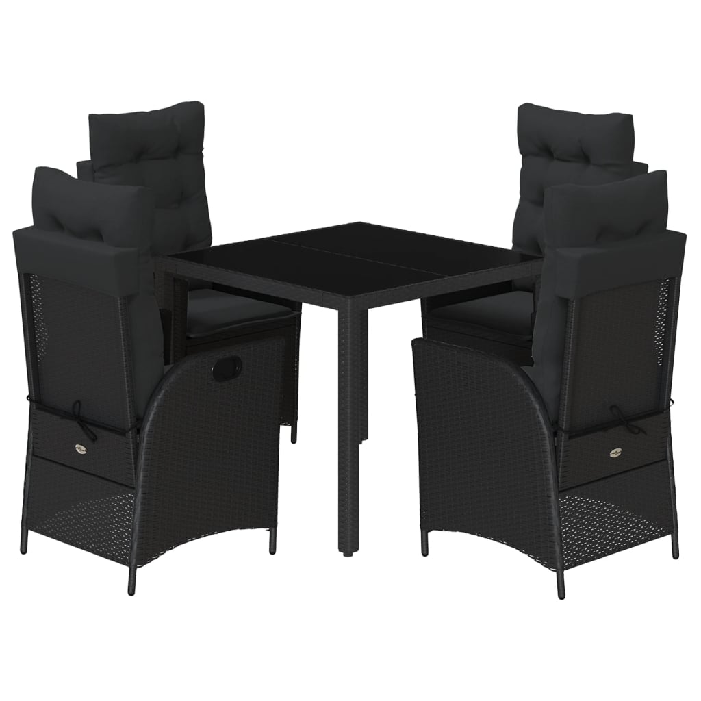 vidaXL 5 Piece Garden Dining Set with Cushions Black Poly Rattan