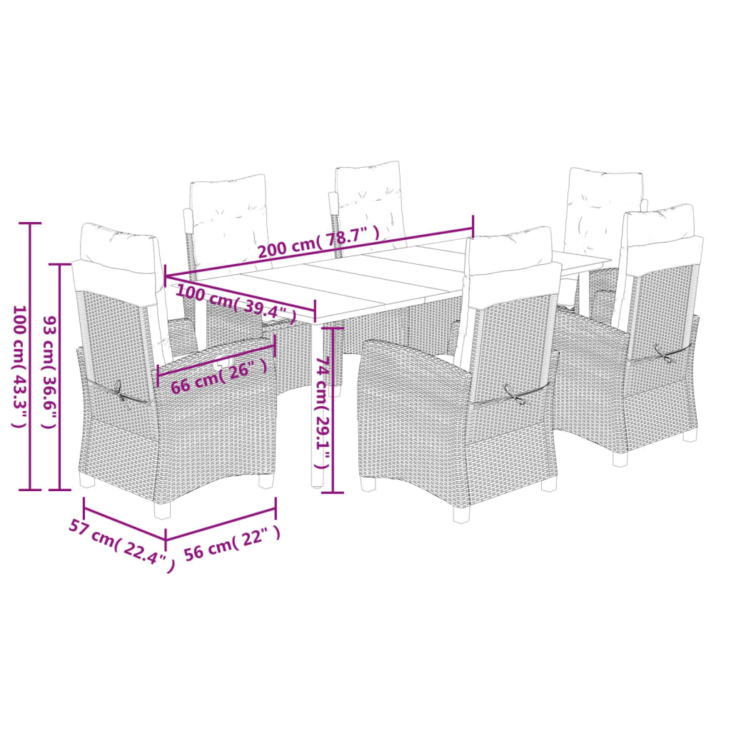 vidaXL 7 Piece Garden Dining Set with Cushions Grey Poly Rattan