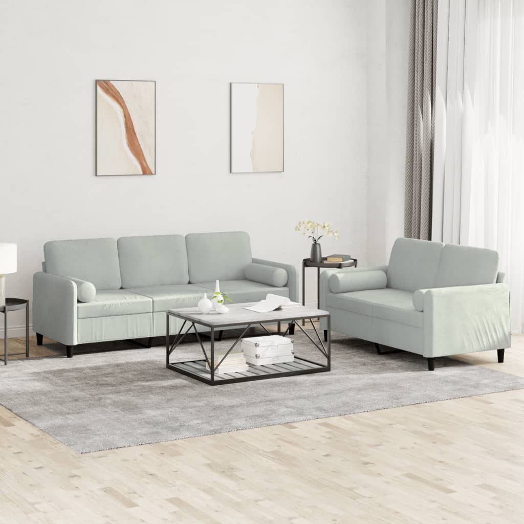 vidaXL 2 Piece Sofa Set with Pillows Light Grey Velvet