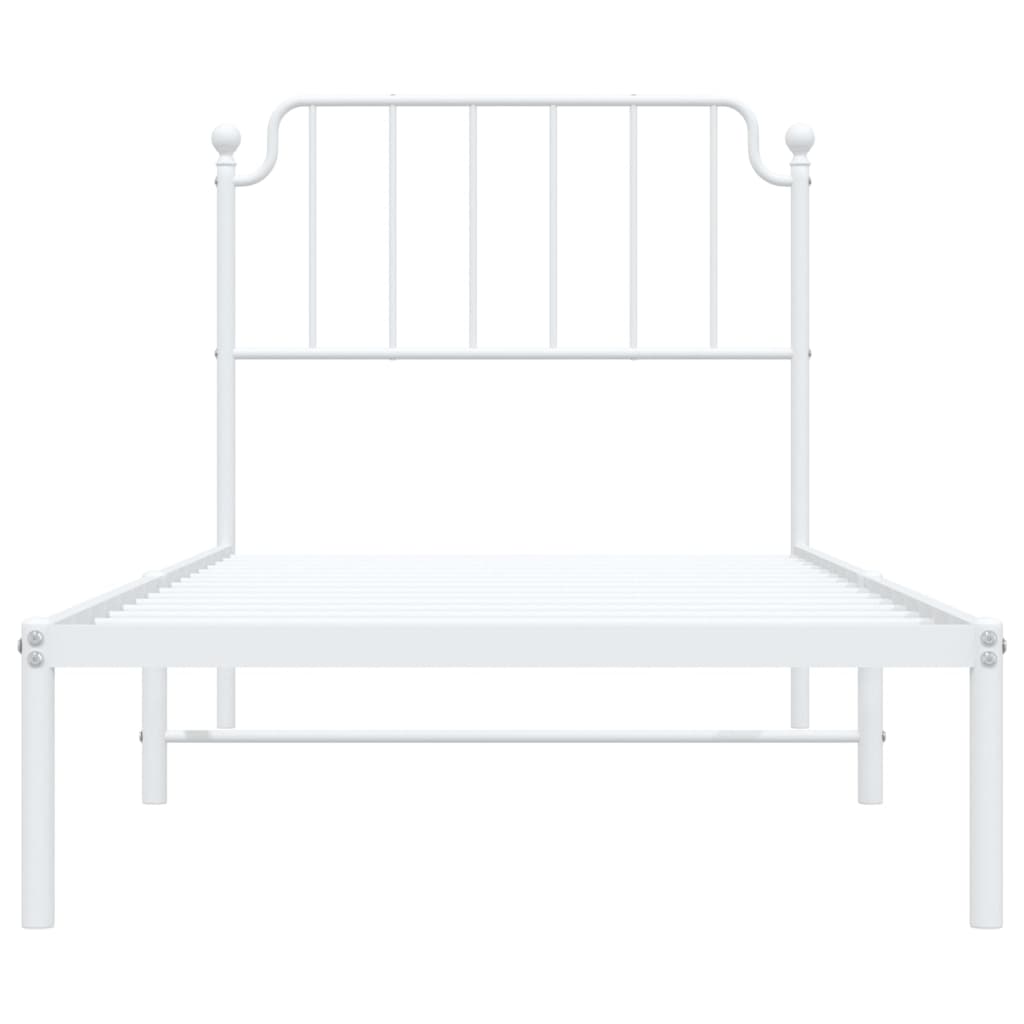 vidaXL Metal Bed Frame without Mattress with Headboard White 90x190 cm Single