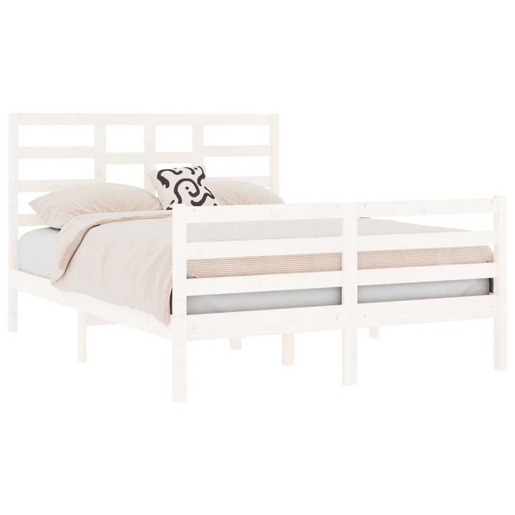 vidaXL Bed Frame White Solid Wood 135x190 cm Double