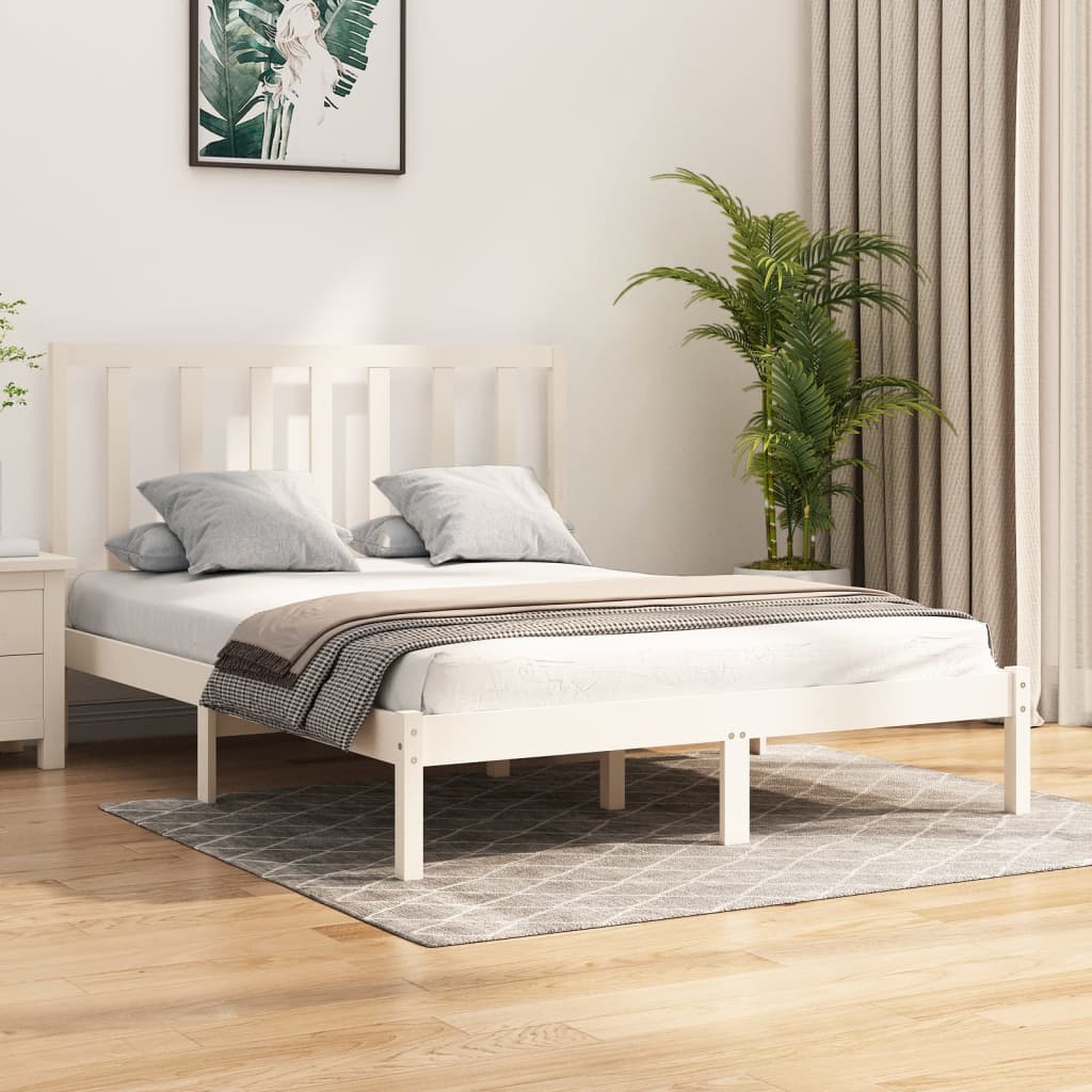 vidaXL Bed Frame White Solid Wood Pine 150x200 cm King Size