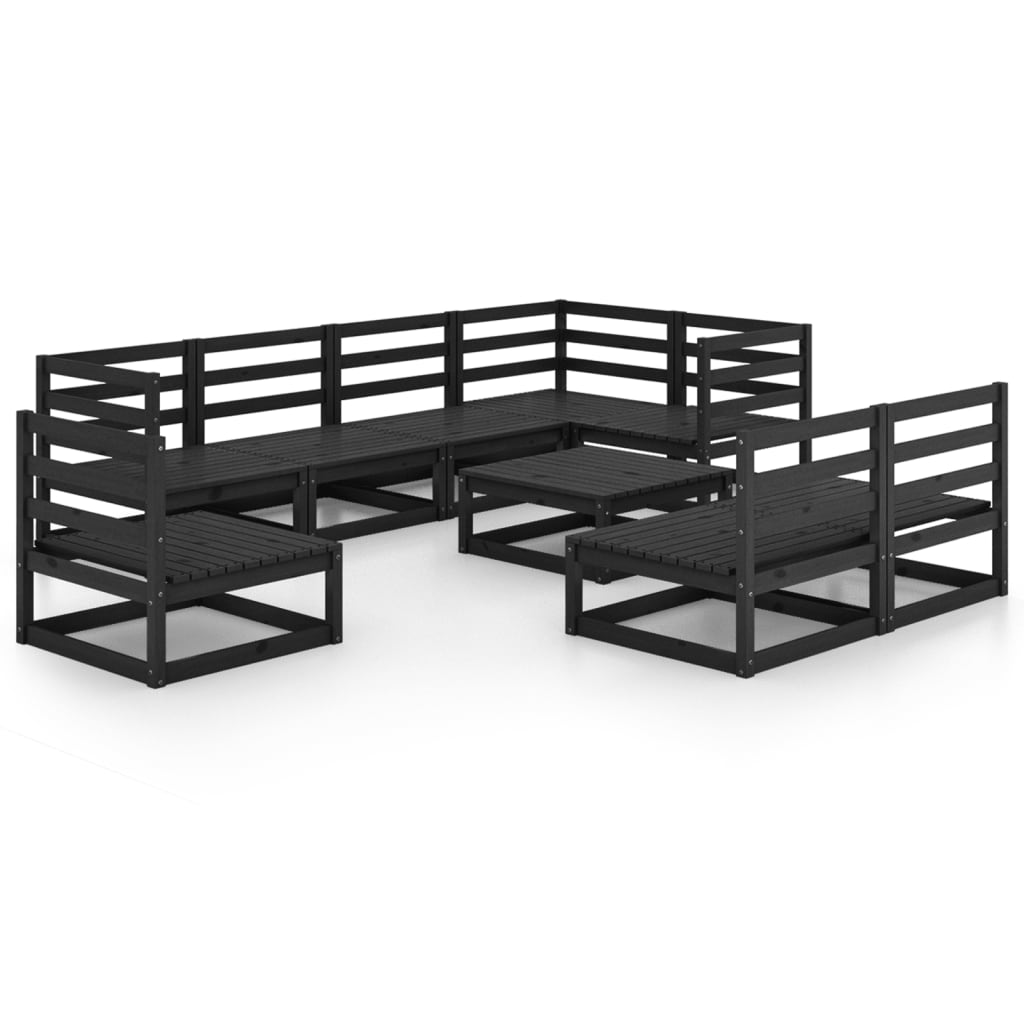 vidaXL 9 Piece Garden Lounge Set Black Solid Pinewood