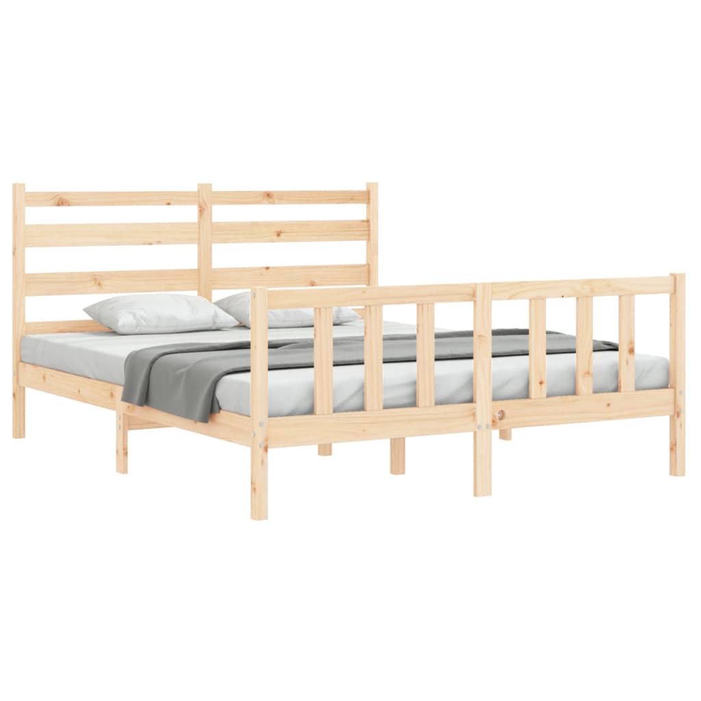 vidaXL Bed Frame with Headboard King Size Solid Wood