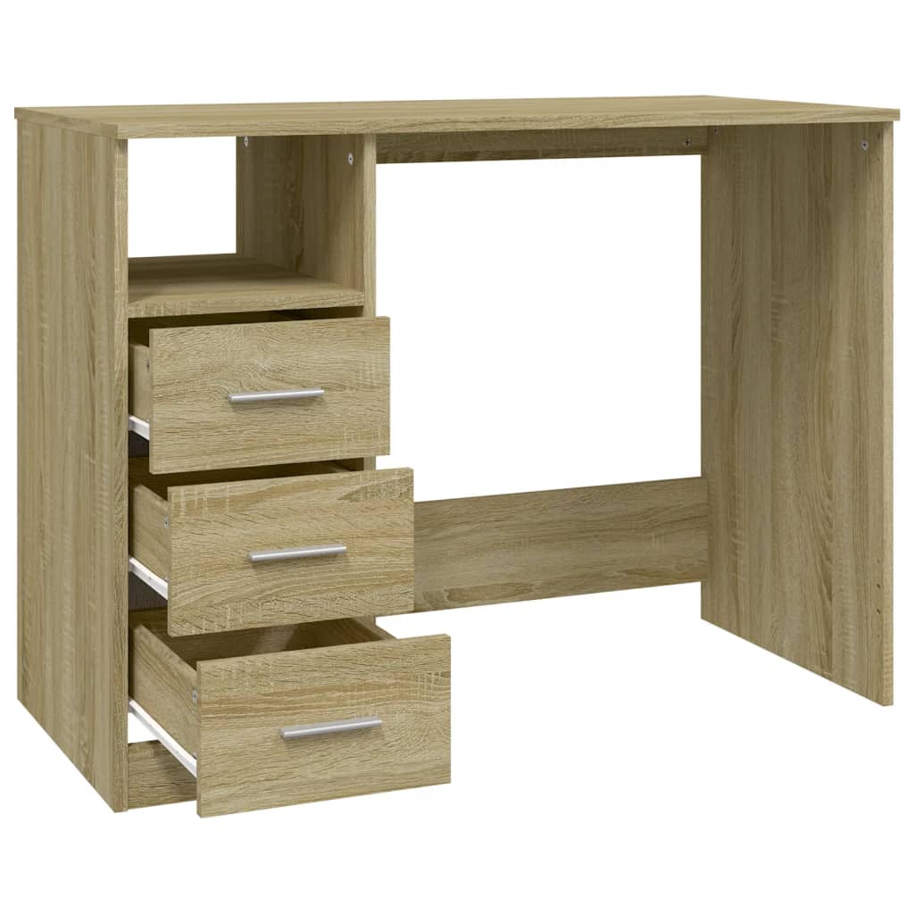 vidaXL Desk with Drawers Sonoma Oak 102x50x76 cm Engineered Wood