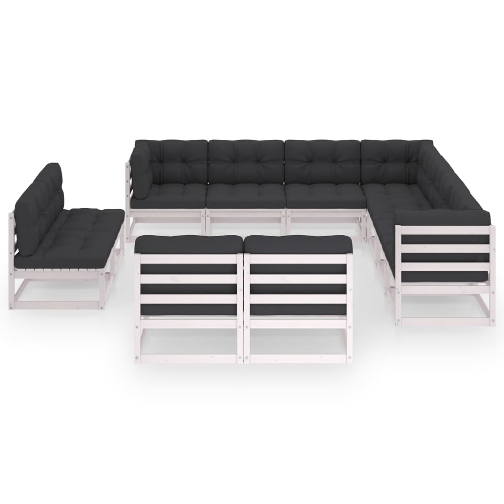 vidaXL 11 Piece Garden Lounge Set with Cushions White Solid Pinewood