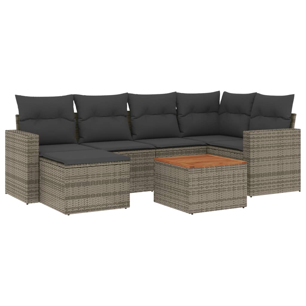 vidaXL 7 Piece Garden Sofa Set with Cushions Grey Poly Rattan