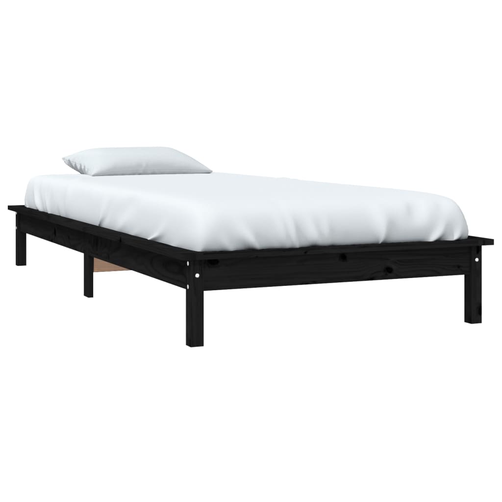 vidaXL Bed Frame Black 90x190 cm Single Solid Wood Pine