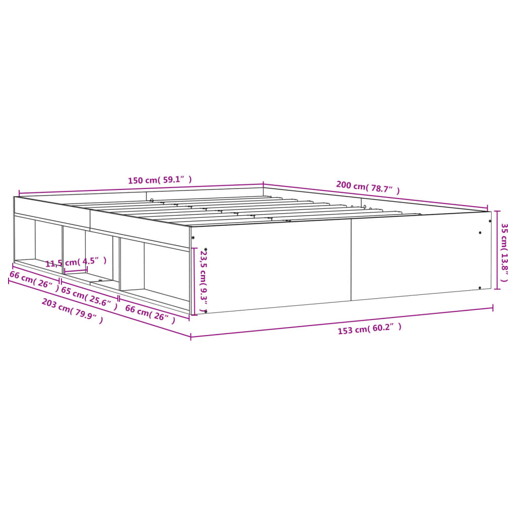 vidaXL Bed Frame without Mattress White 150x200 cm King Size