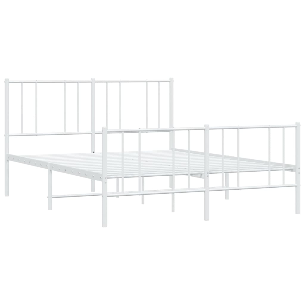 vidaXL Metal Bed Frame without Mattress with Footboard White 150x200 cm King Size