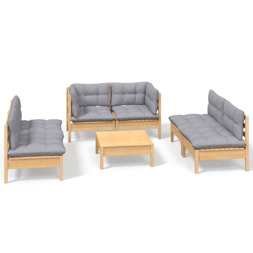 vidaXL 7 Piece Garden Lounge Set with Grey Cushions Solid Pinewood