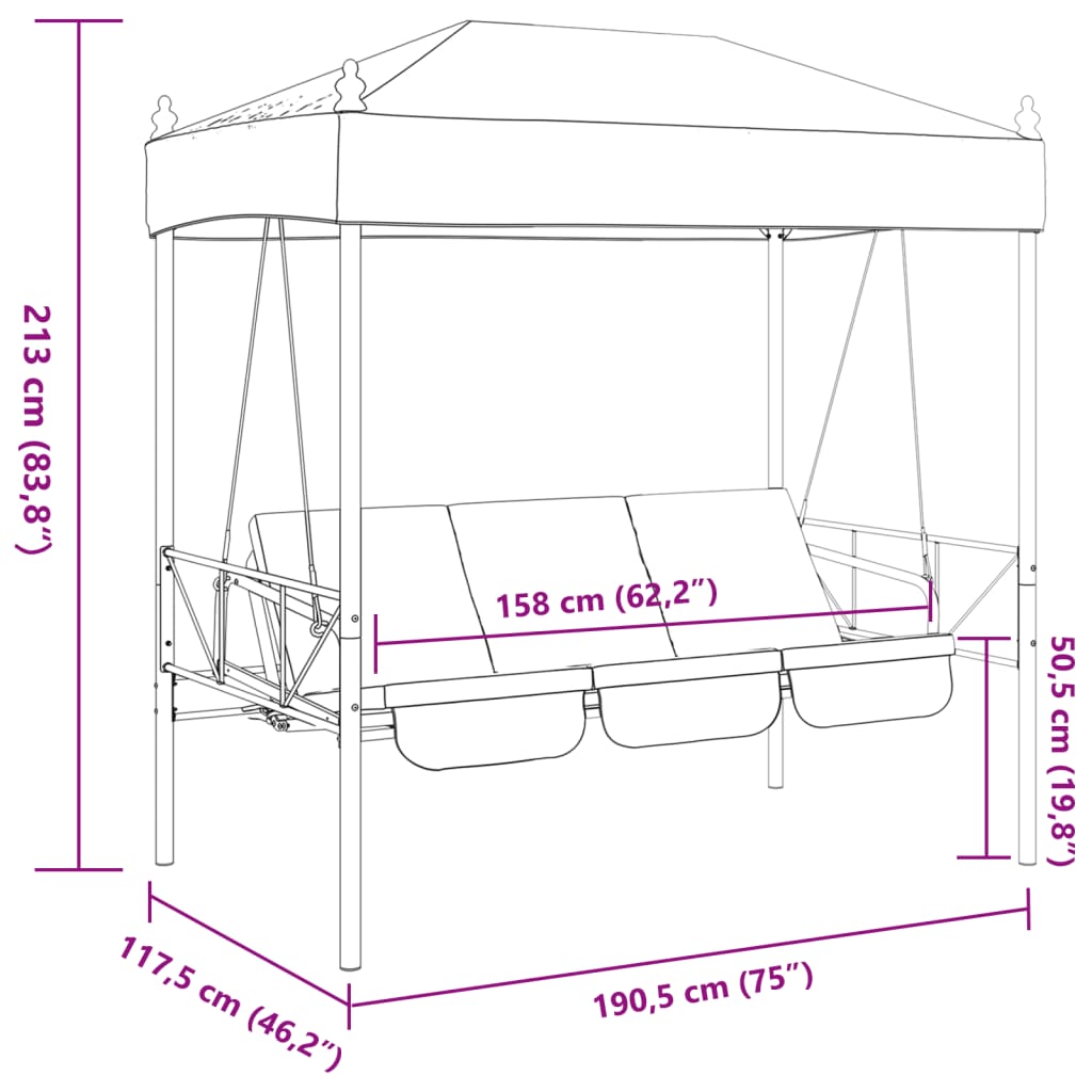 vidaXL Garden Swing Bench with Canopy Coffee Brown Steel