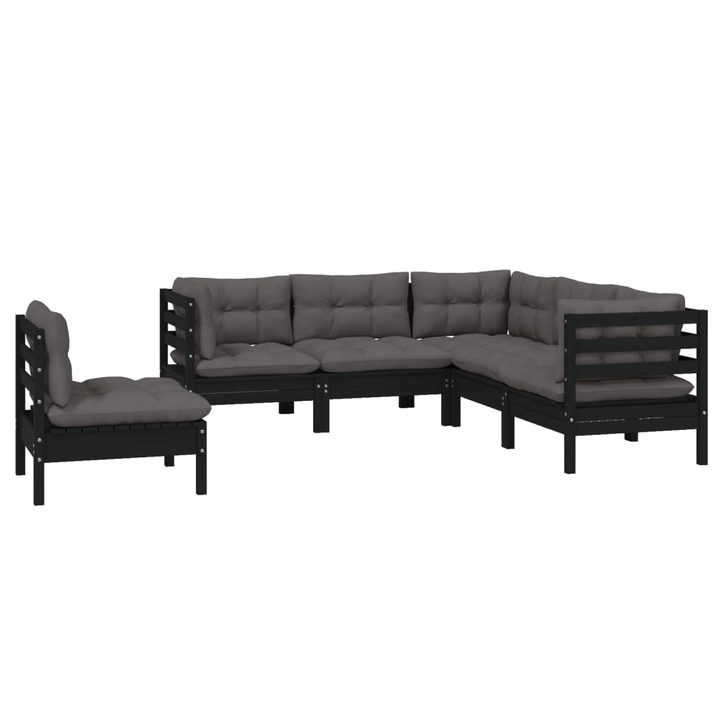 vidaXL 5 Piece Garden Lounge Set with Cushions Black Pinewood