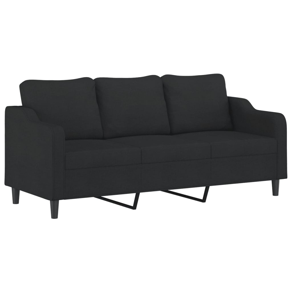 vidaXL 3-Seater Sofa with Throw Pillows Black 180 cm Fabric