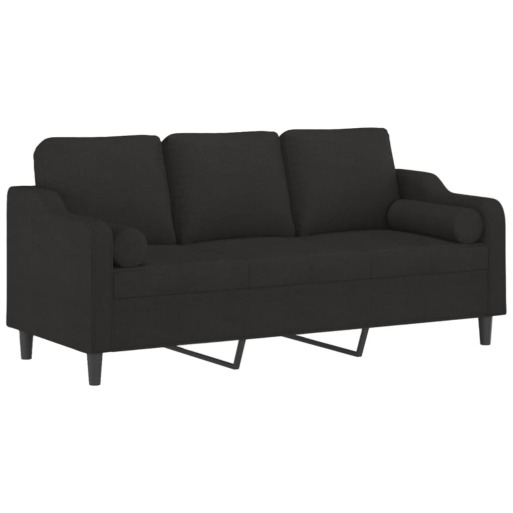 vidaXL 3-Seater Sofa with Throw Pillows Black 180 cm Fabric