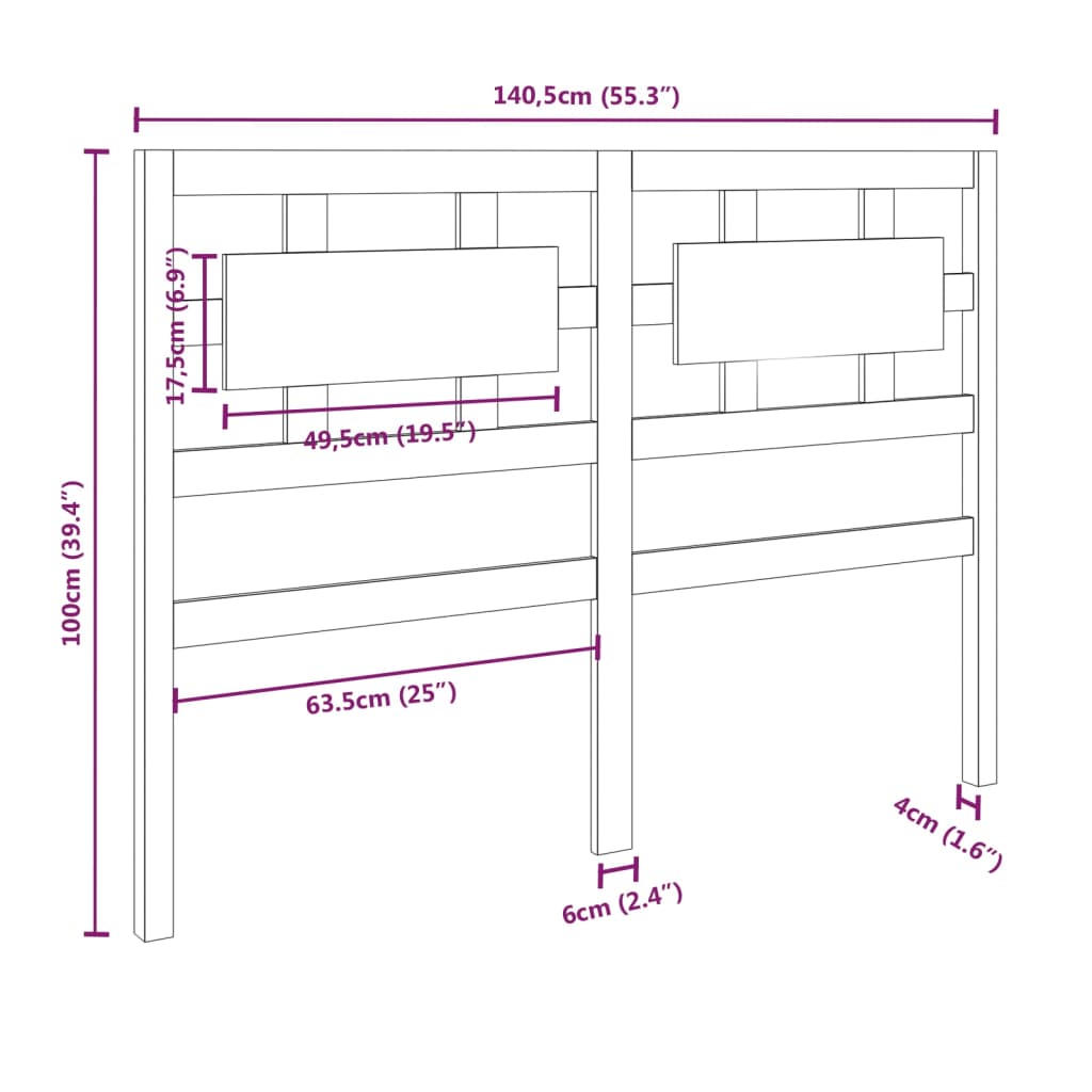 vidaXL Bed Headboard 140.5x4x100 cm Solid Wood Pine