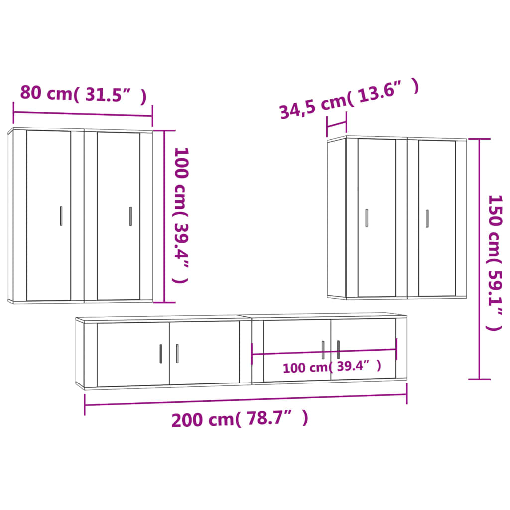 vidaXL 6 Piece TV Cabinet Set Smoked Oak Engineered Wood