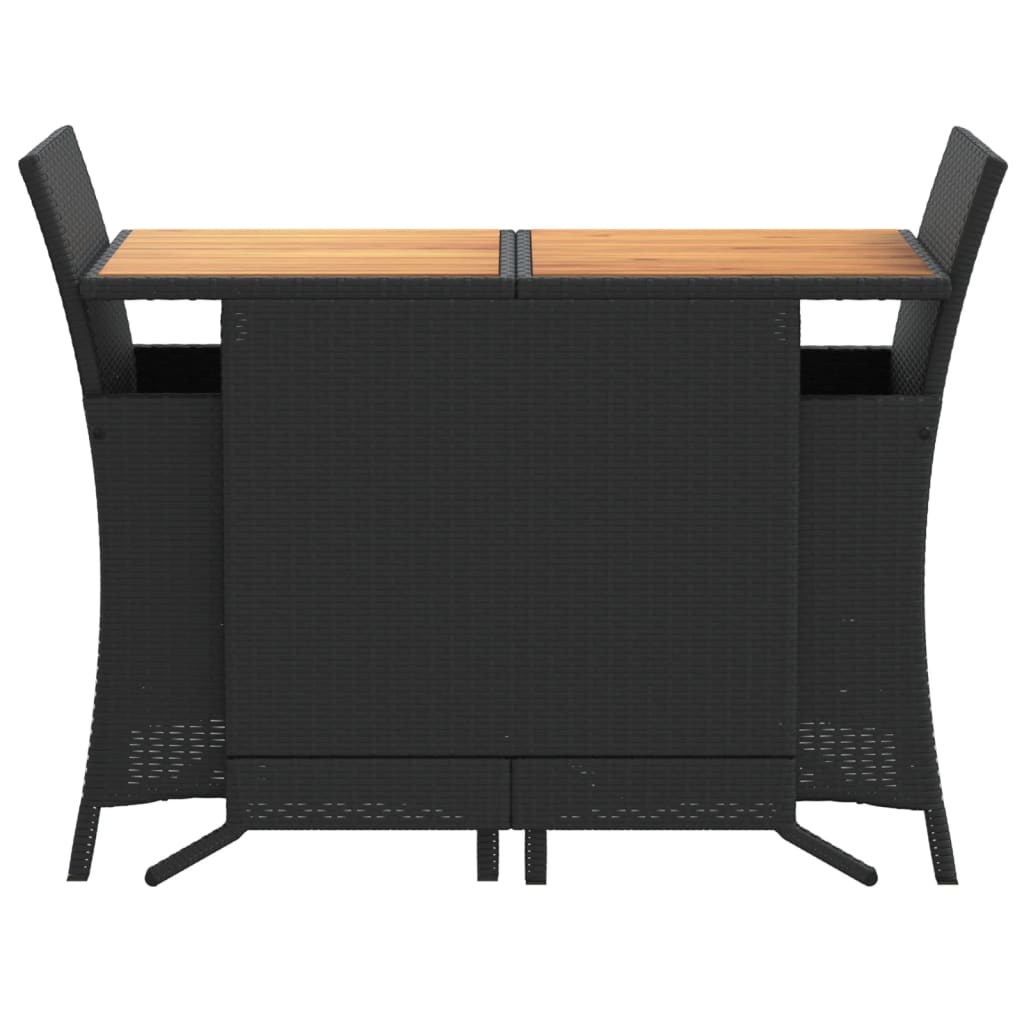 vidaXL 3 Piece Bistro Set with Cushions Black Poly Rattan