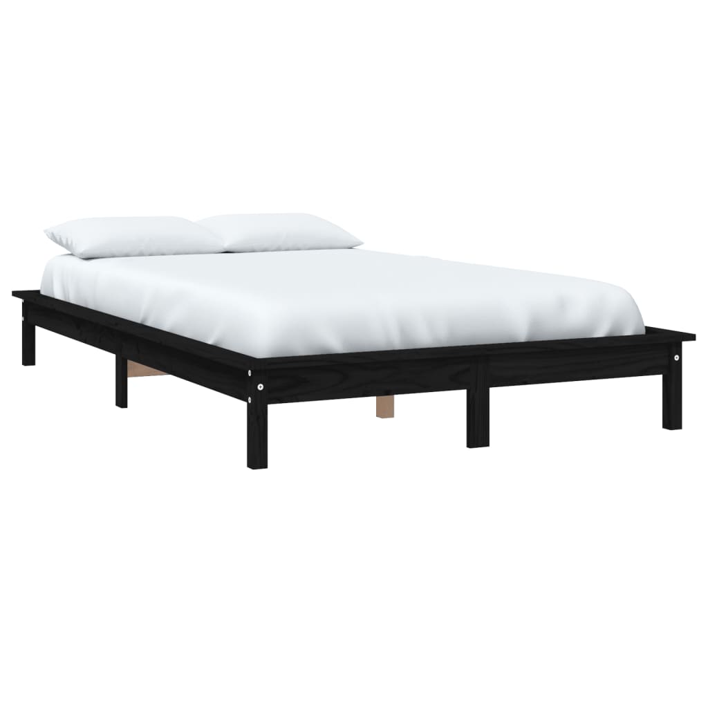 vidaXL Bed Frame Black 135x190 cm Double Solid Wood Pine