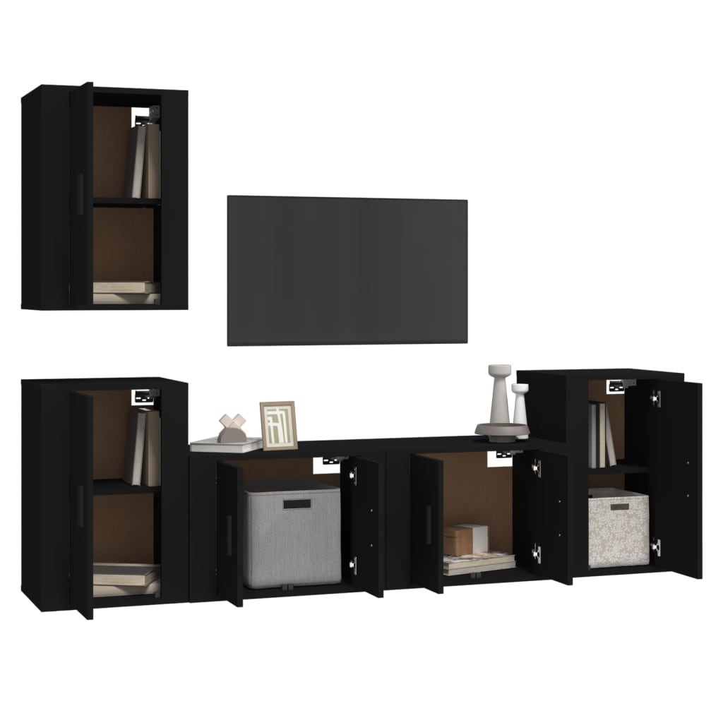 vidaXL 5 Piece TV Cabinet Set Black Engineered Wood