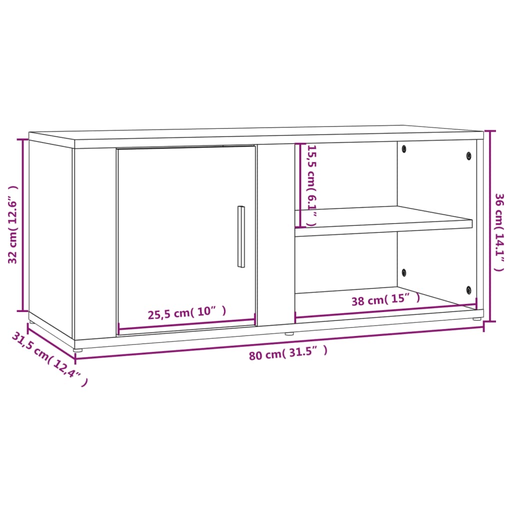 vidaXL TV Cabinet Sonoma Oak 80x31,5x36 cm Engineered Wood