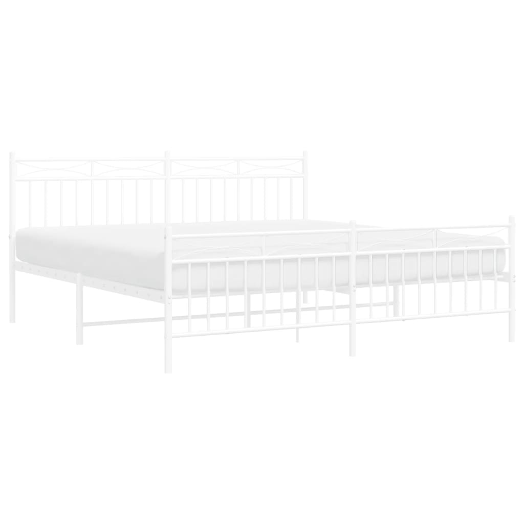 vidaXL Metal Bed Frame without Mattress with Footboard White 180x200 cm Super King