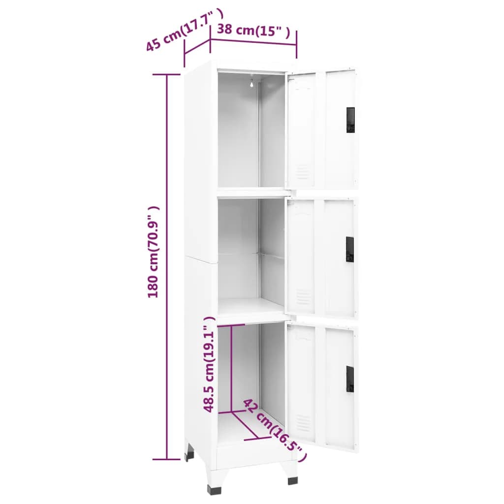 vidaXL Locker Cabinet White 38x45x180 cm Steel