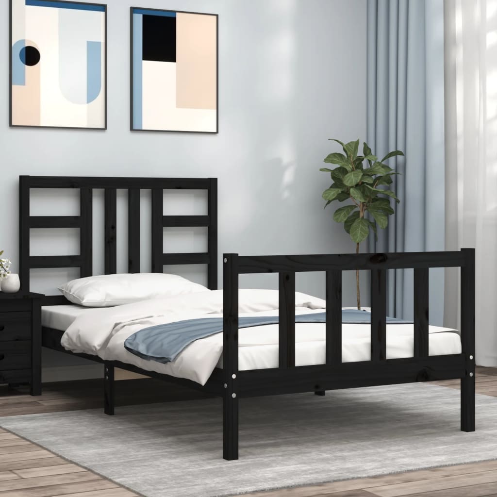 vidaXL Bed Frame without Mattress Black 90x190 cm Single Solid Wood Pine