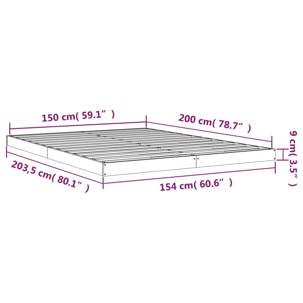 vidaXL Bed Frame without Mattress Black 150x200 cm King Size Solid Wood Pine