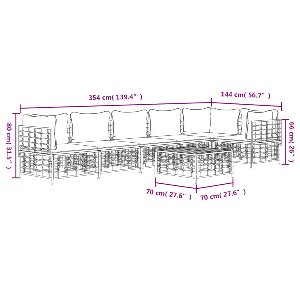 vidaXL 7 Piece Garden Lounge Set with Cushions Anthracite Poly Rattan