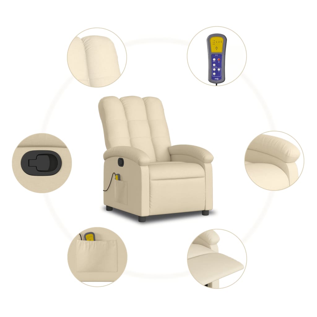 vidaXL Massage Recliner Chair Cream Fabric