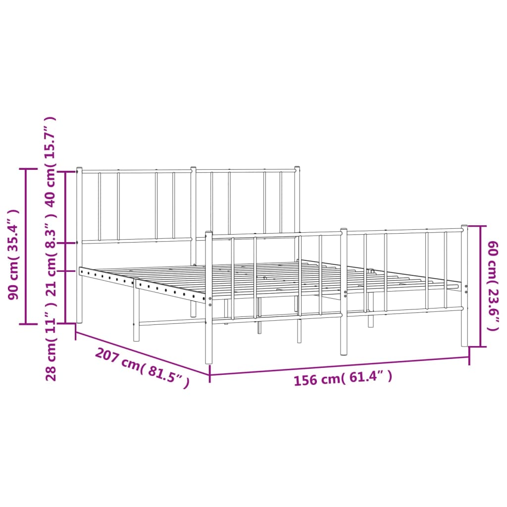 vidaXL Metal Bed Frame without Mattress with Footboard White 150x200 cm King Size