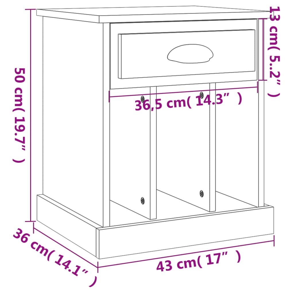 vidaXL Bedside Cabinet Black 43x36x50 cm