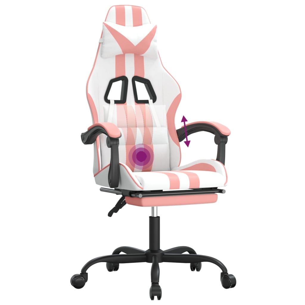 vidaXL Swivel Gaming Chair with Footrest White&Pink Faux Leather