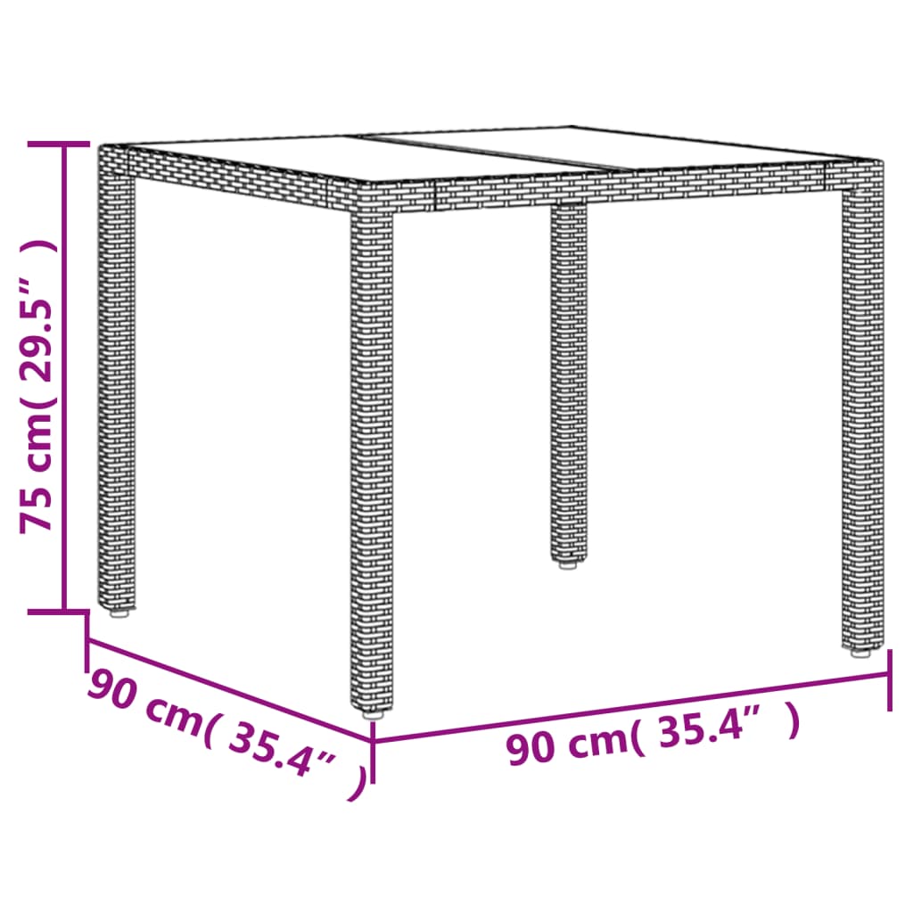 vidaXL Garden Table Brown 90x90x75 cm Poly Rattan