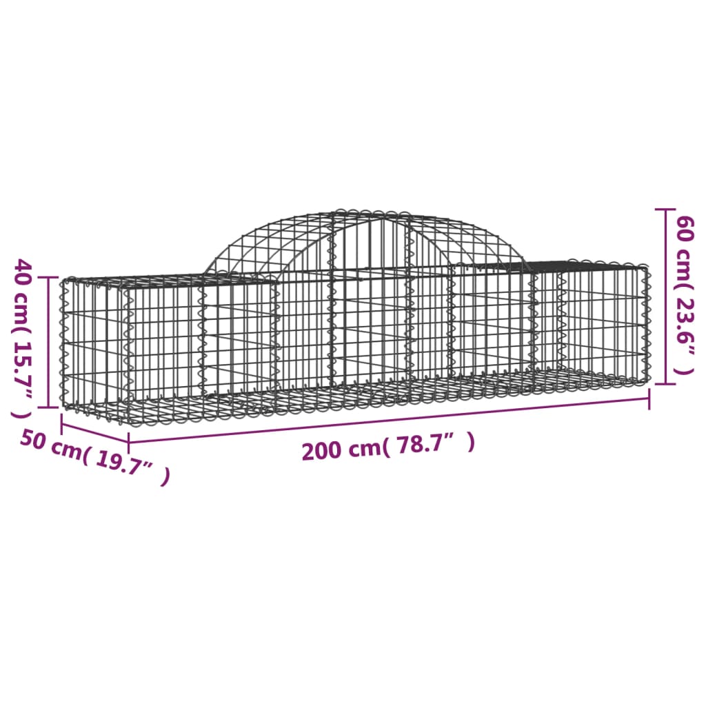 vidaXL Arched Gabion Baskets 5 pcs 200x50x40/60 cm Galvanised Iron