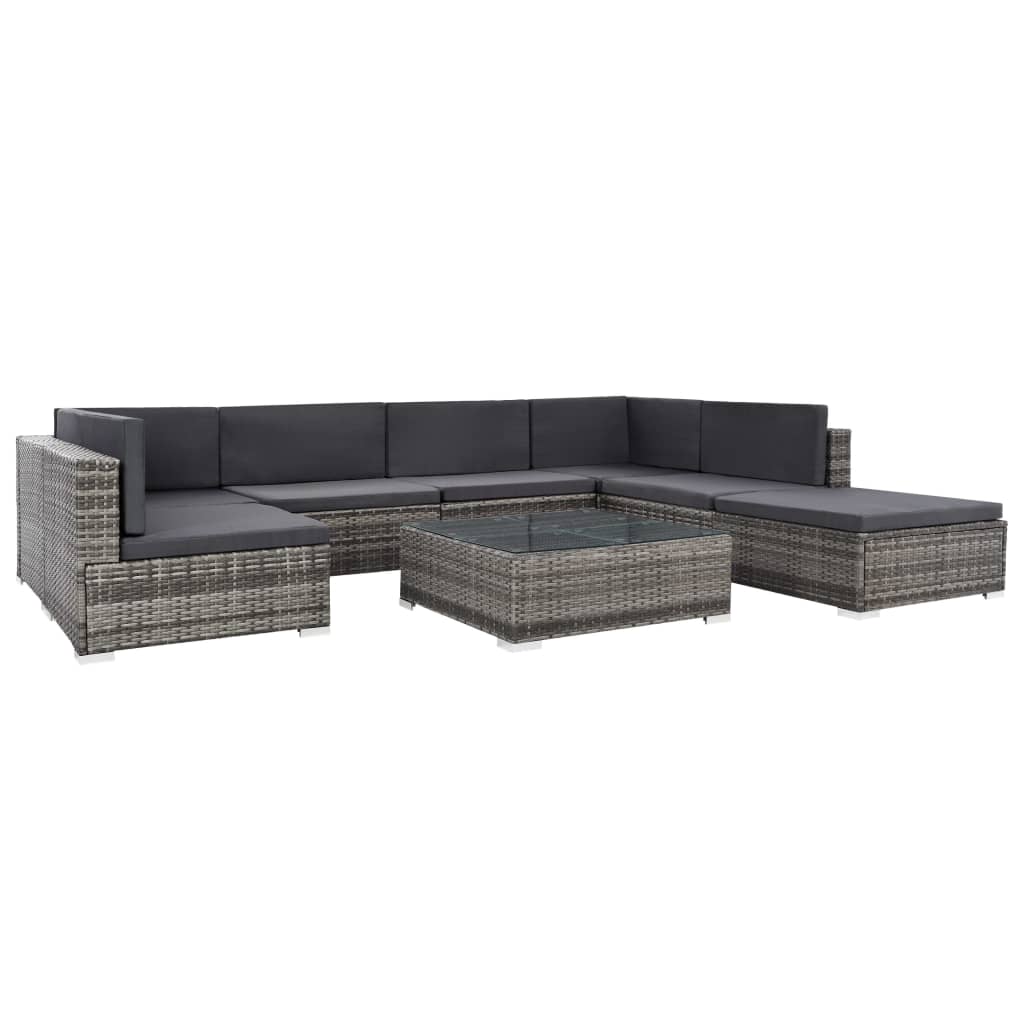 vidaXL 8 Piece Garden Lounge Set with Cushions Poly Rattan Grey